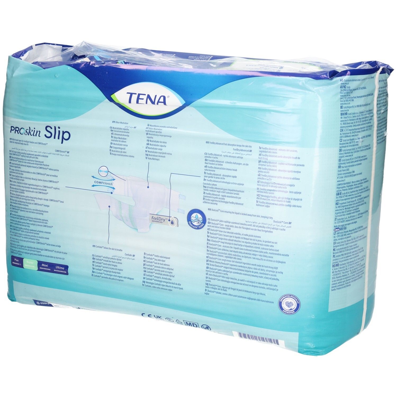 TENA Slip Super, taille M, 30 protections. Noyau absorbant avec technologie DuoLock CORE.