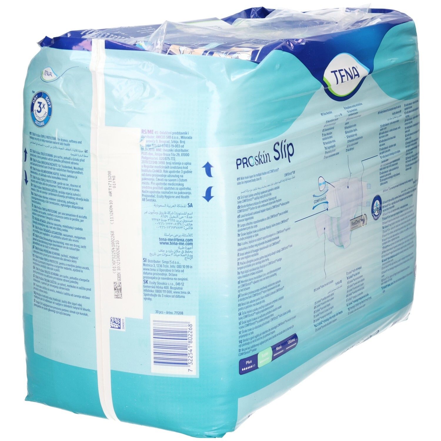 TENA Slip Super, taille M, 30 protections. Noyau absorbant avec technologie DuoLock CORE.