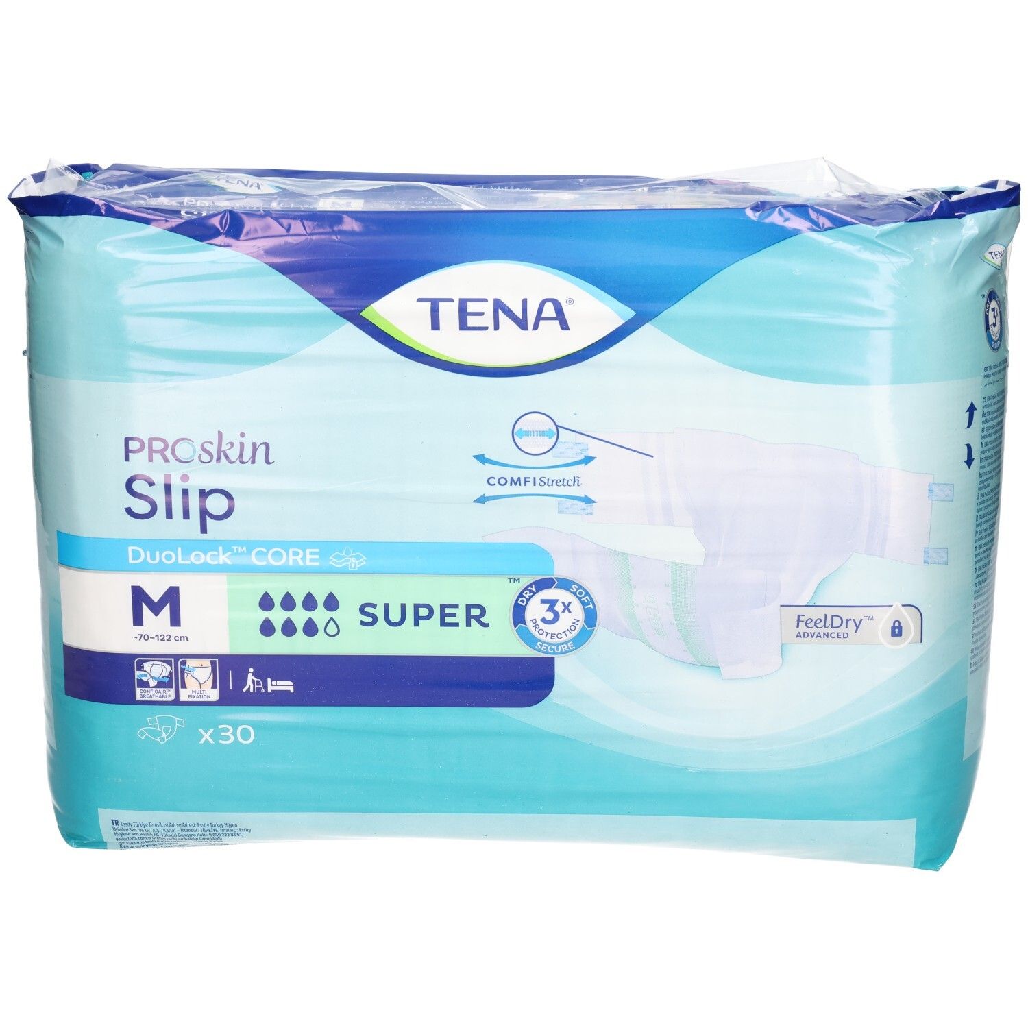 TENA Slip Super, taille M, 30 protections. Noyau absorbant avec technologie DuoLock CORE.