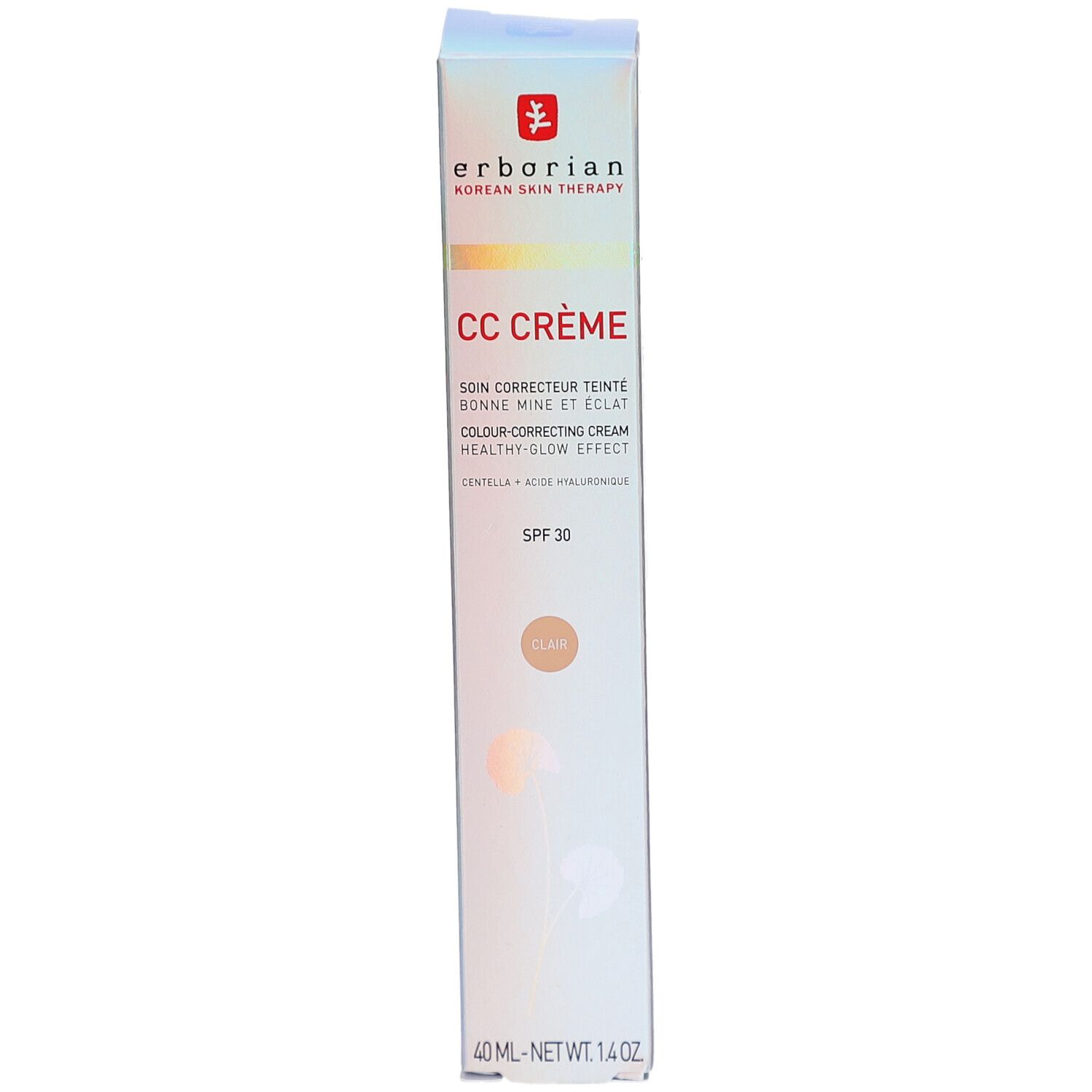 Erborian CC Crème clair, 40 ml. Crème correctrice de teint en emballage blanc. Contient SPF 30.