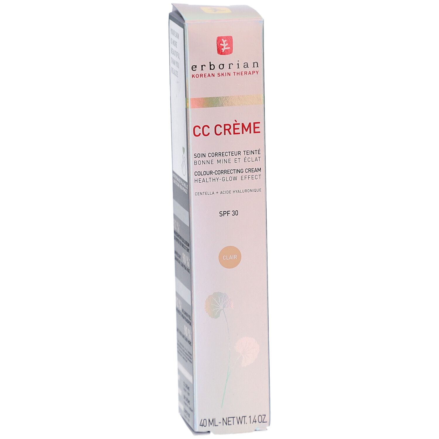 Erborian CC Crème clair, 40 ml. Crème correctrice de teint en emballage blanc. Contient SPF 30.