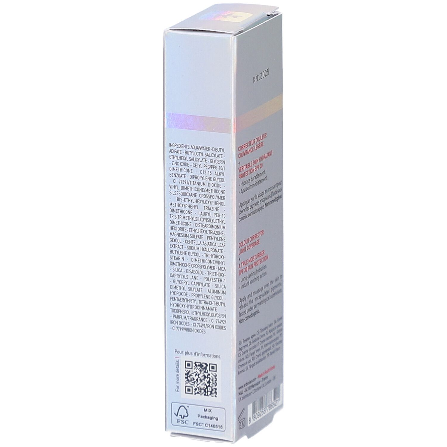 Emballage Erborian CC Crème. Côté avec ingrédients et autres informations sur le produit.