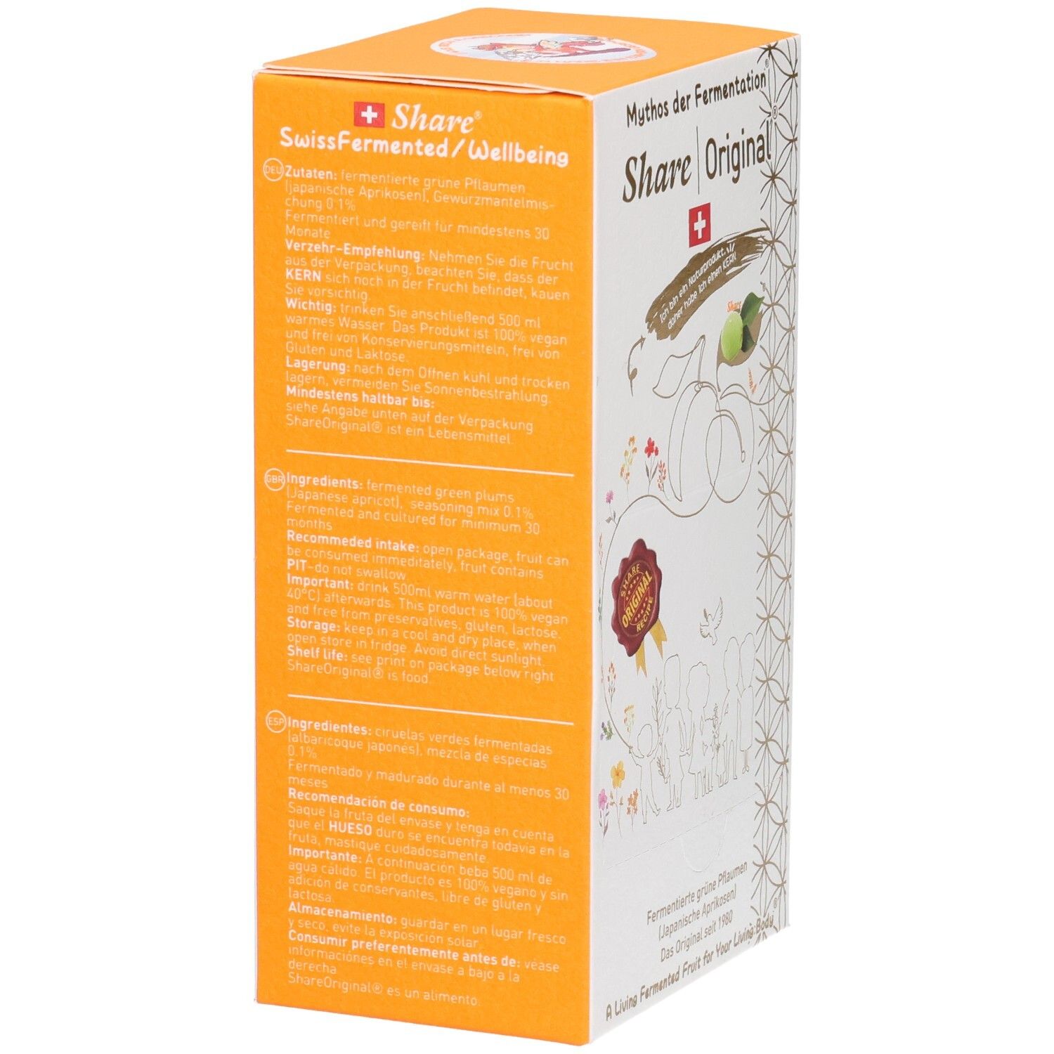 Rückseite der Share Original Verpackung mit Nährwertangaben und Zutatenliste in mehreren Sprachen.