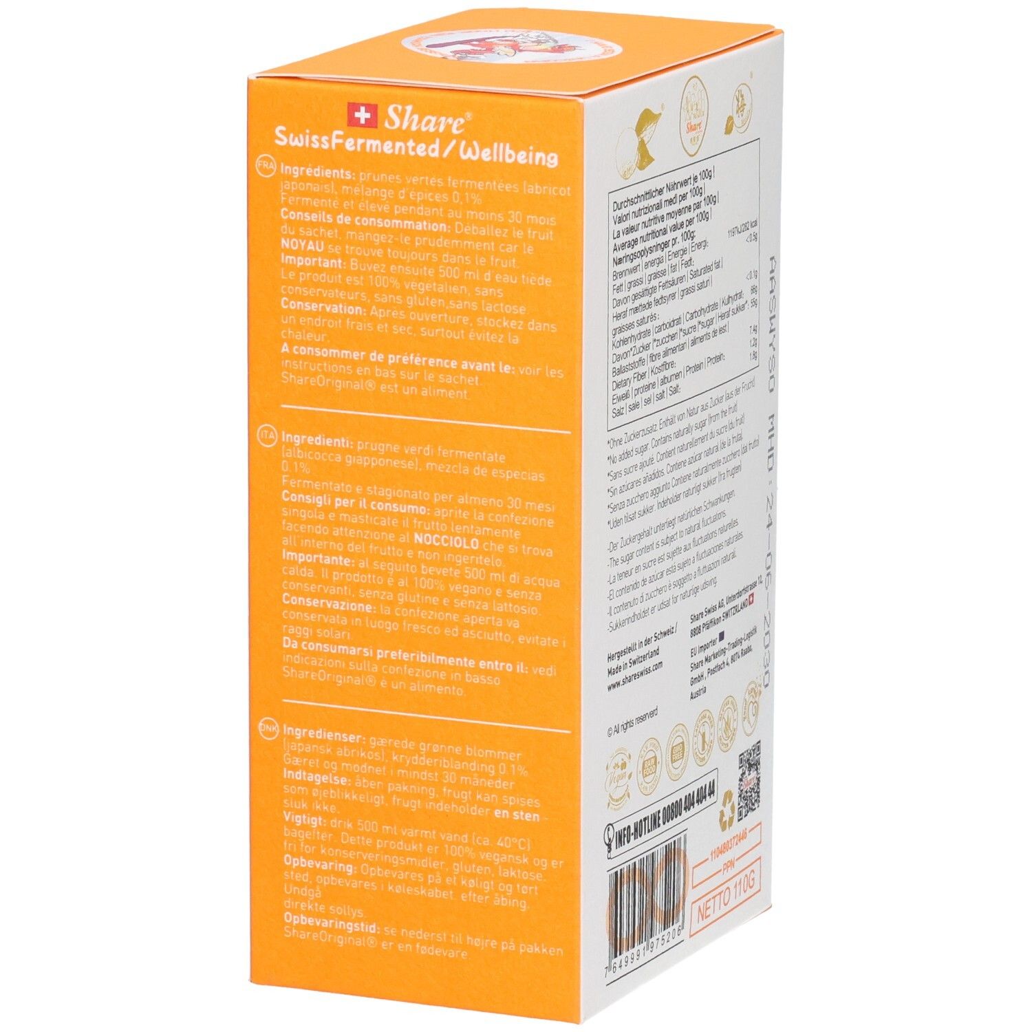 Seitenansicht der Share Original Verpackung mit detaillierten Anwendungshinweisen und Inhaltsstoffen.