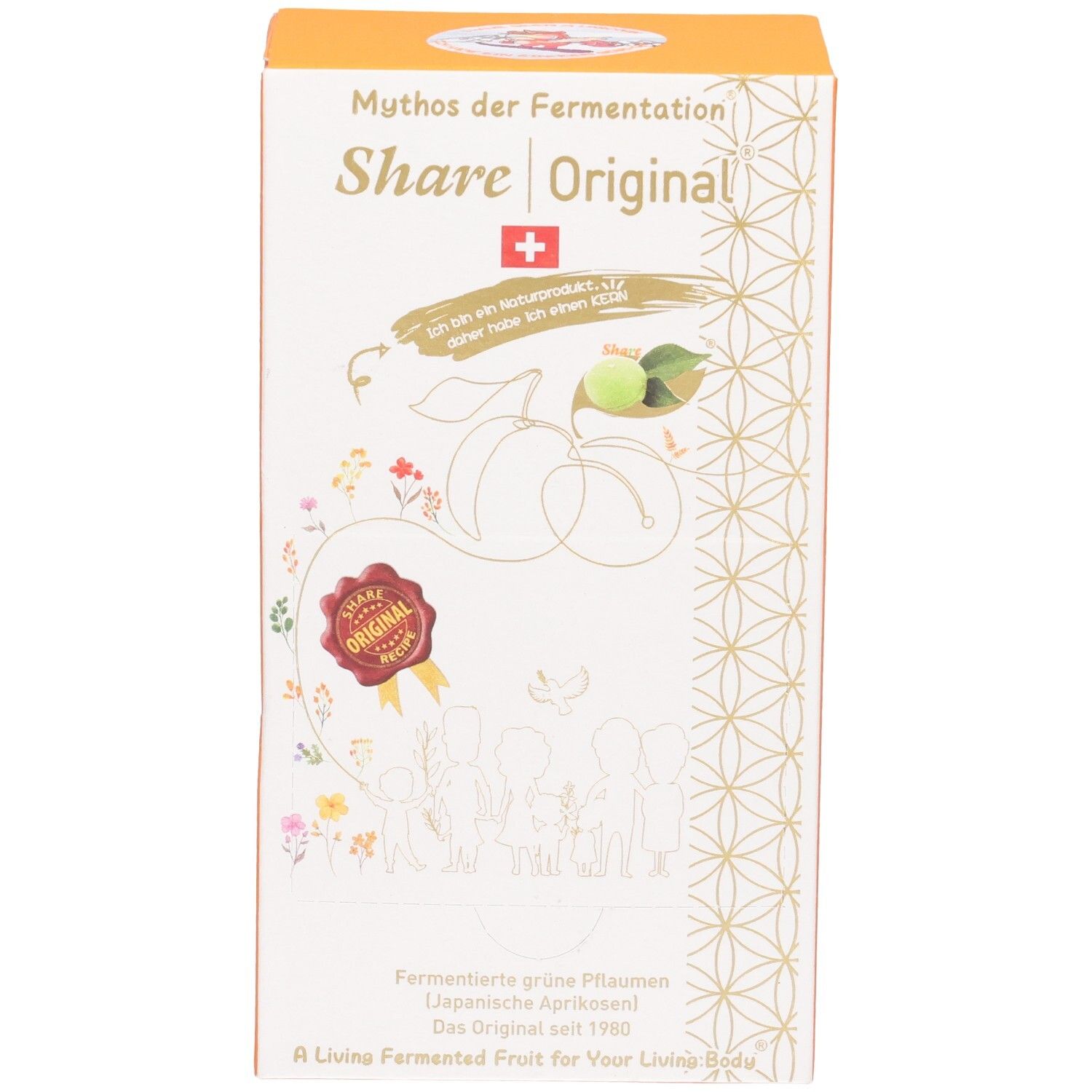 Vorderseite der Share Original Verpackung mit Logo, Produktbezeichnung und Illustration.