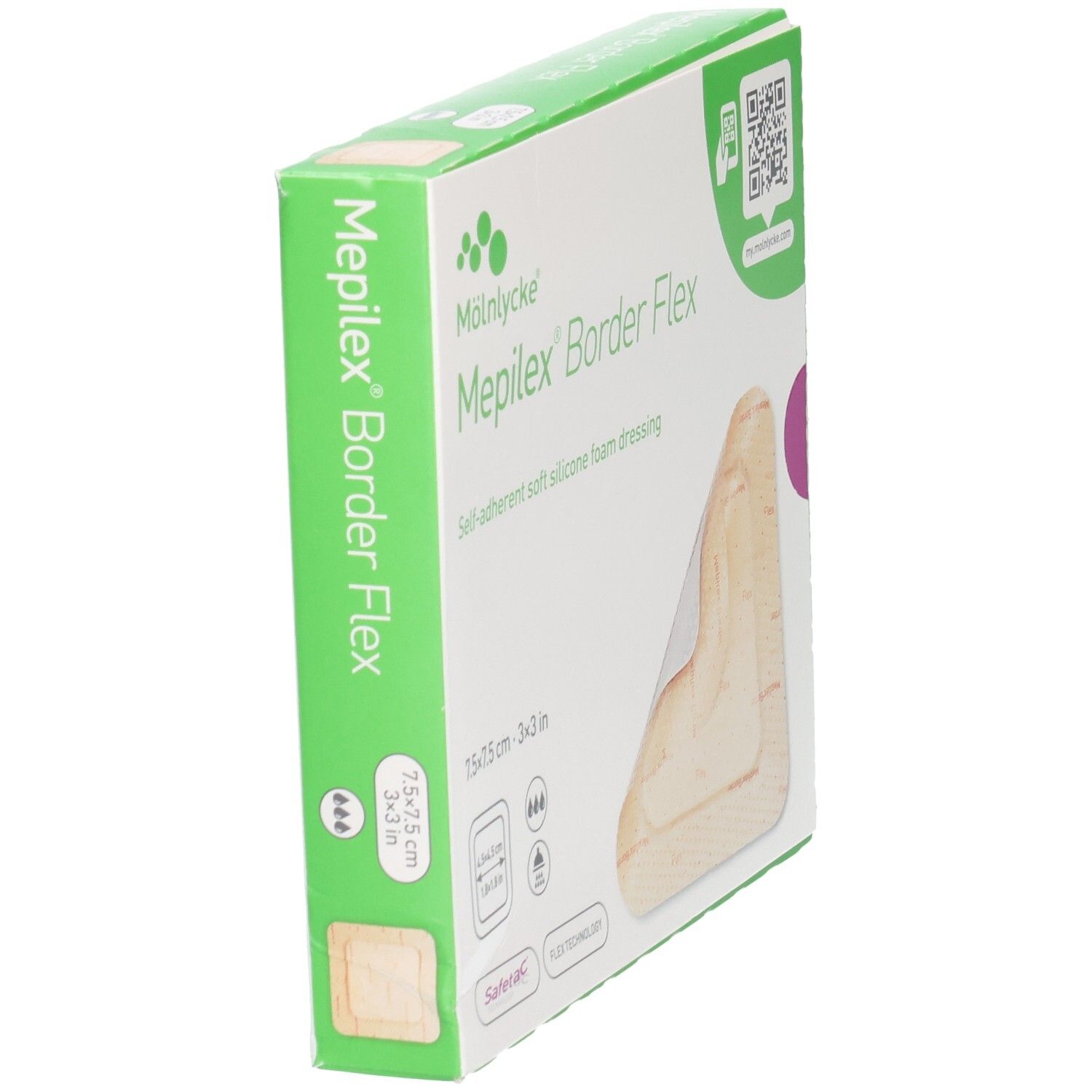 Mölnlycke Mepilex Border Flex Verband 7.5x7.5cm, selbsthaftende Schaumstoffwundauflage.