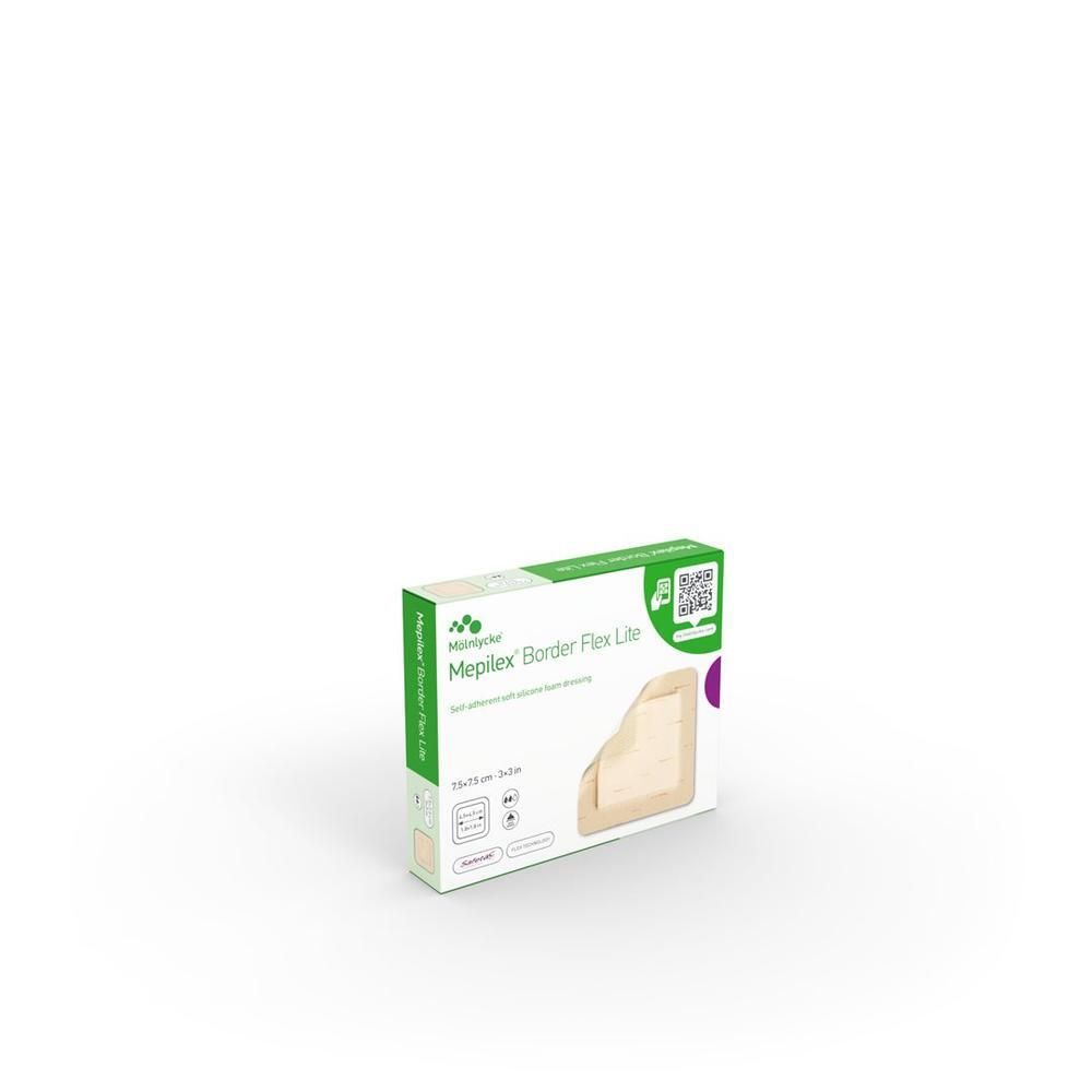 Verpackung von Mepilex Border Flex Lite, 7,5x7,5 cm, 5 Stück.