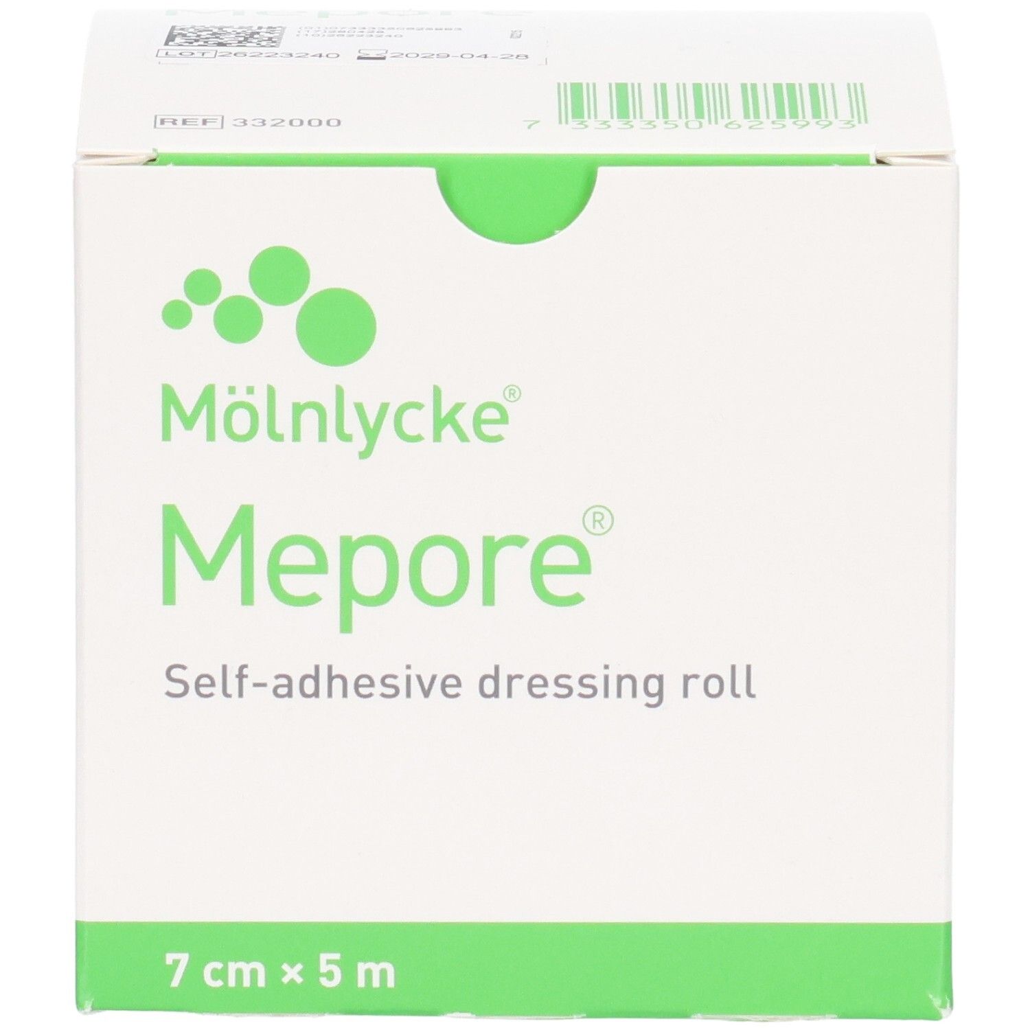 Mepore Verbandrolle, 7cm x 5m, selbstklebend, Herstellerinformationen.
