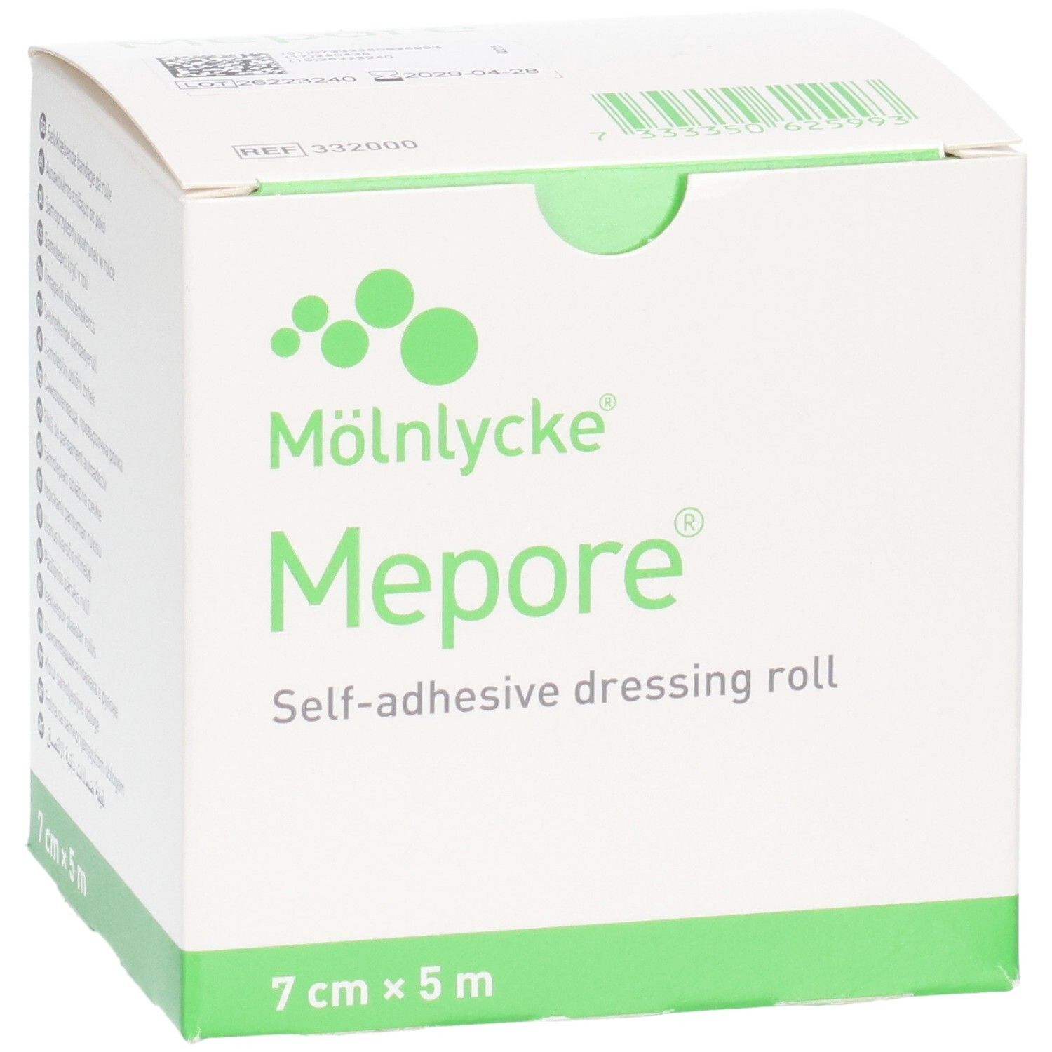 Mepore Verbandrolle, 7cm x 5m, selbstklebend, mit Logo.