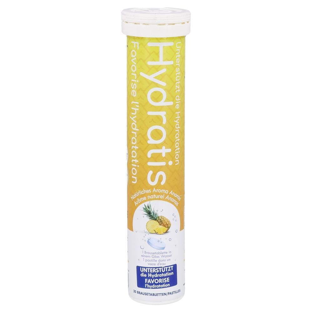 Hydratis Brausetabletten Ananas: Röhrenverpackung mit 20 Brausetabletten, Ananas-Aroma.