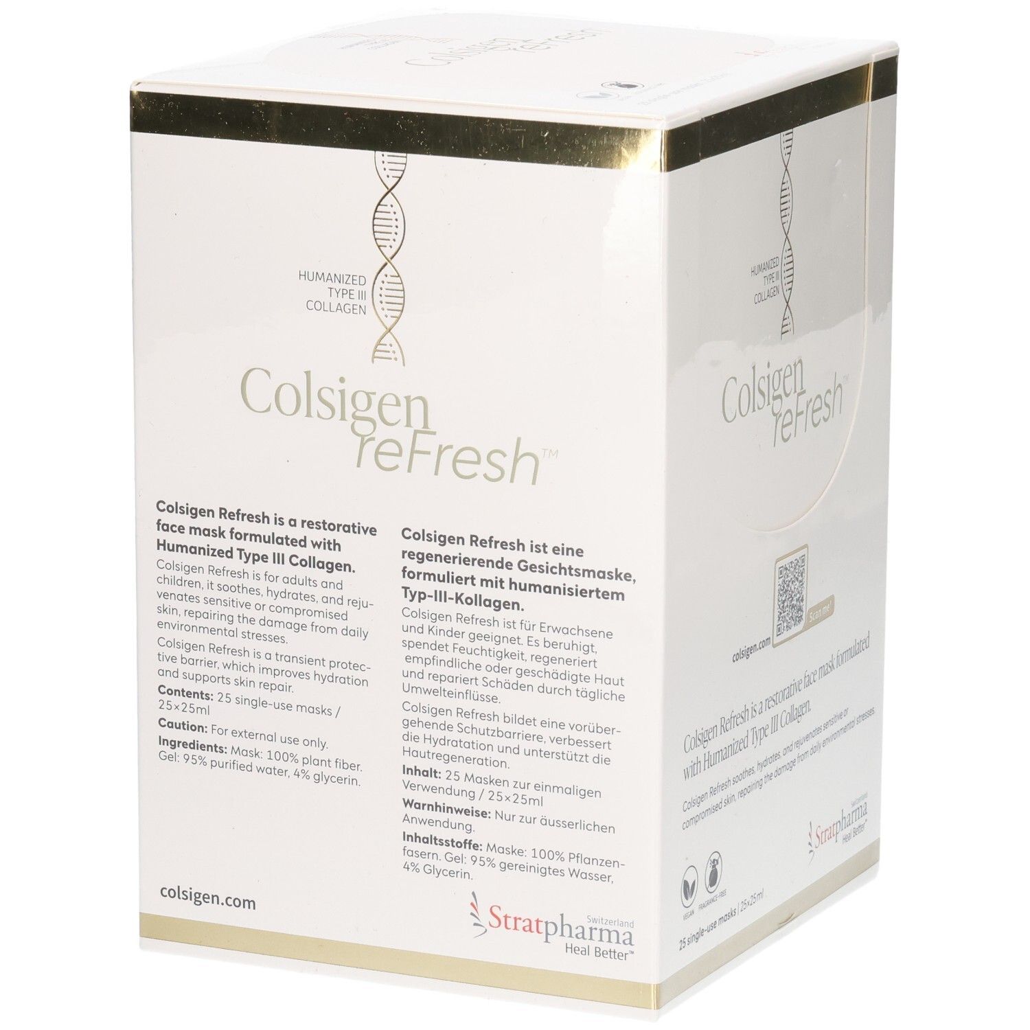 Stratpharma Colsigen Refresh Gesichtsmasken-Box mit Kollagen. Enthält 25 einzeln verpackte Masken.