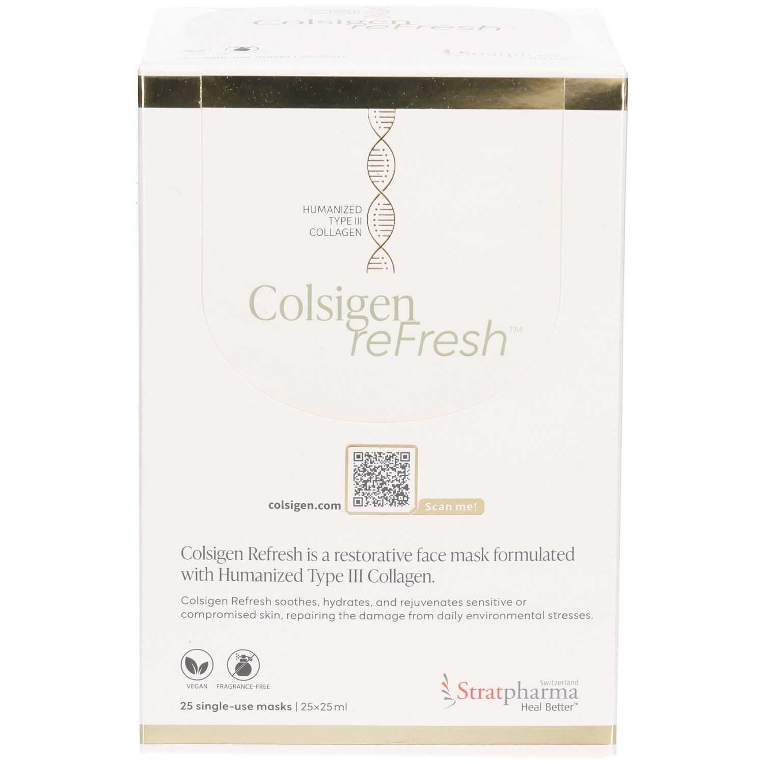 Stratpharma Colsigen Refresh Gesichtsmasken-Box mit Kollagen. Enthält 25 einzeln verpackte Masken.