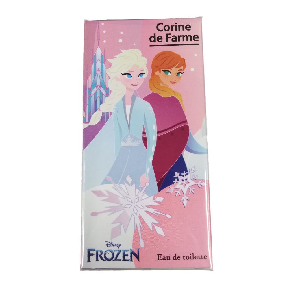 Boîte avec Elsa et Anna. Marque: Corine de Farme. Texte: Disney Frozen Eau de toilette.