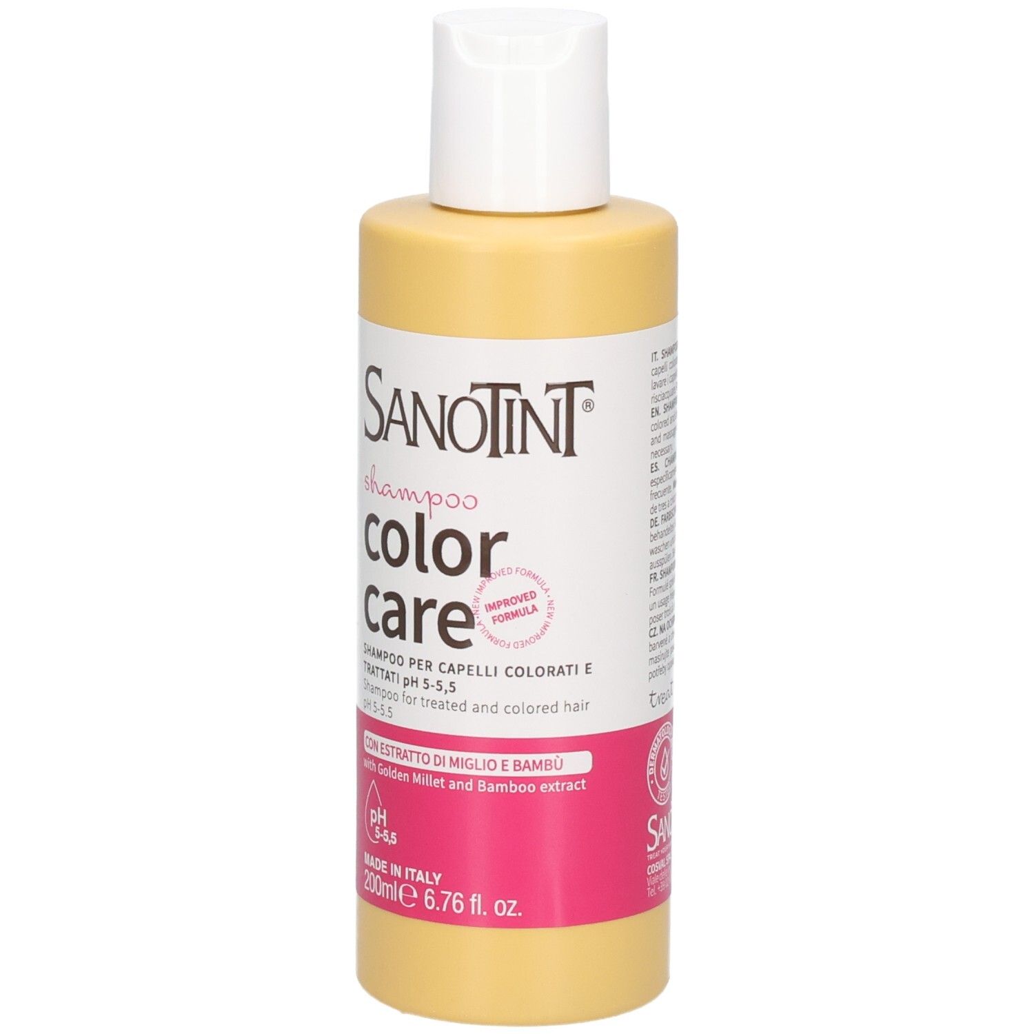 SanoTint Color Care Shampoo Flasche mit weißem Verschluss. Enthält 200ml.
