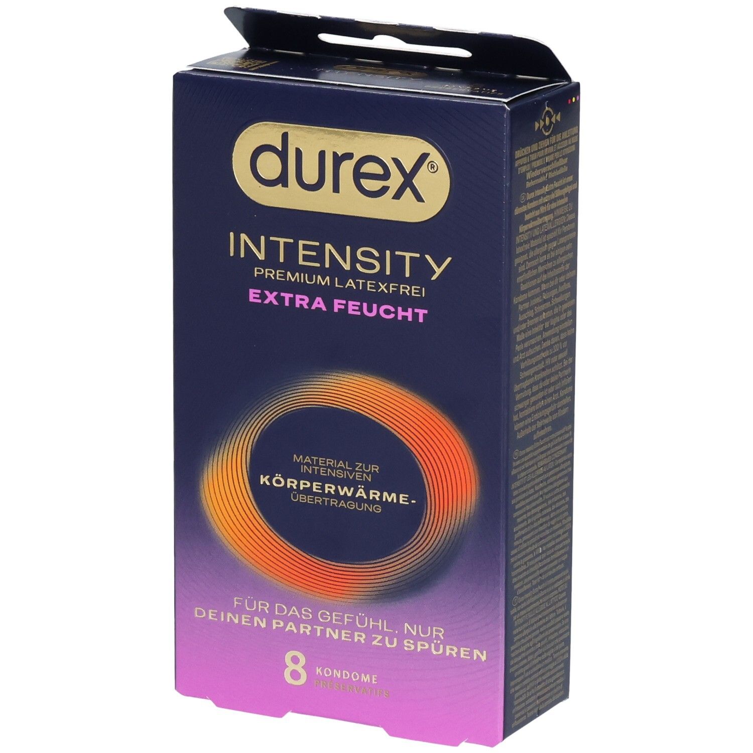 Durex Intensity Kondom-Packung, 8 Stück, extra feucht, latexfrei.