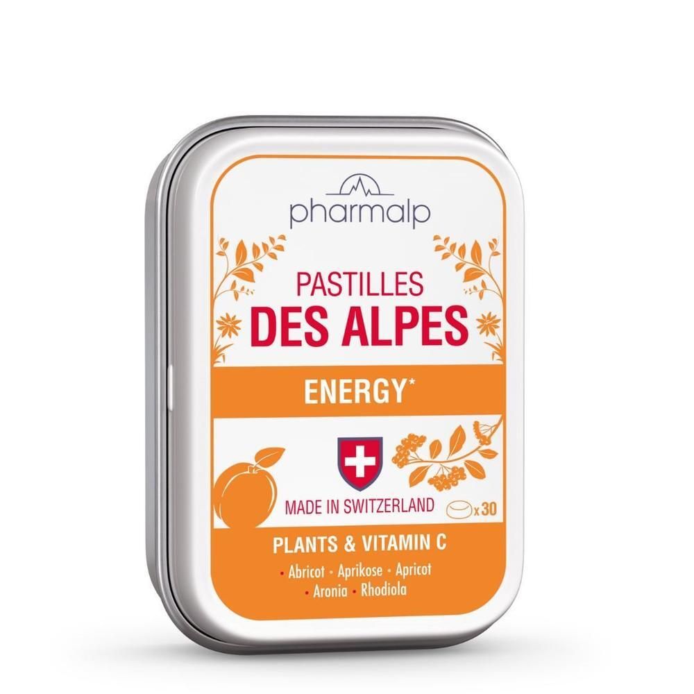 Pharmalp Pastilles des Alpes Energy Box, 30 Stück. Mit Pflanzenextrakten und Vitamin C.