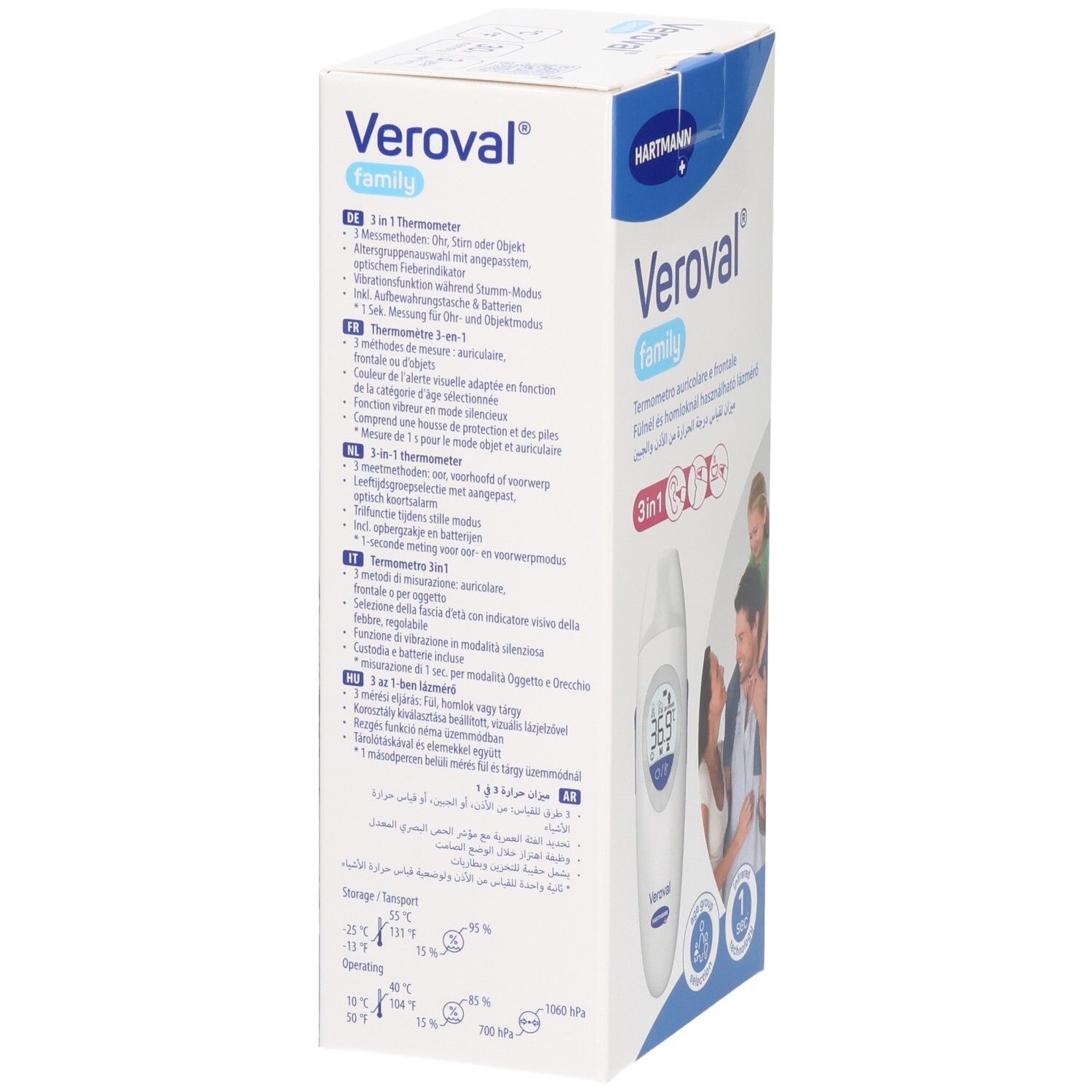 Veroval Familien-Fieberthermometer für Ohr, Stirn und Umgebung. 3-in-1-Messung.