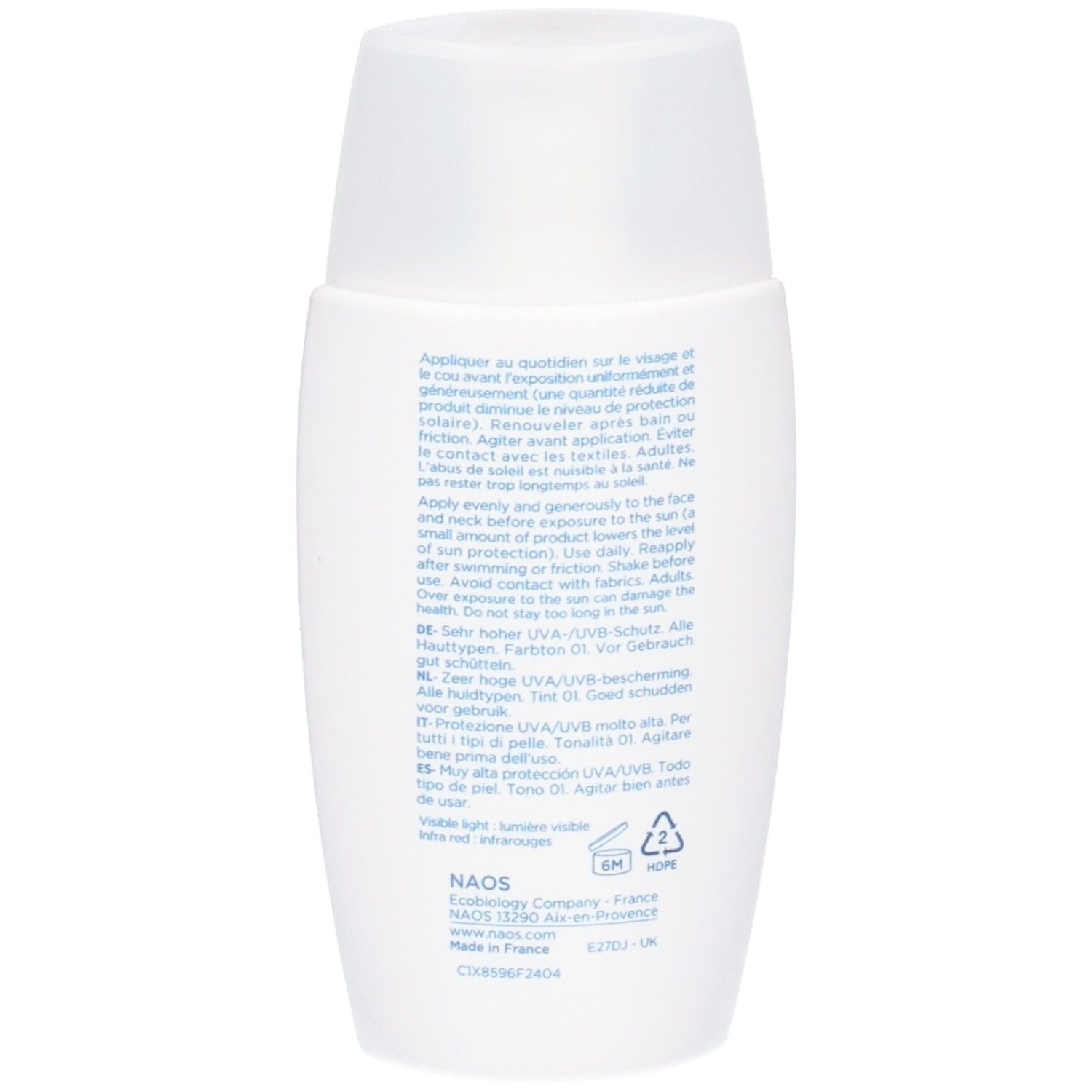 Rückseite der Bioderma Photoderm XDefense Ultra-Fluid SPF 50+ Flasche mit Anwendungshinweisen.