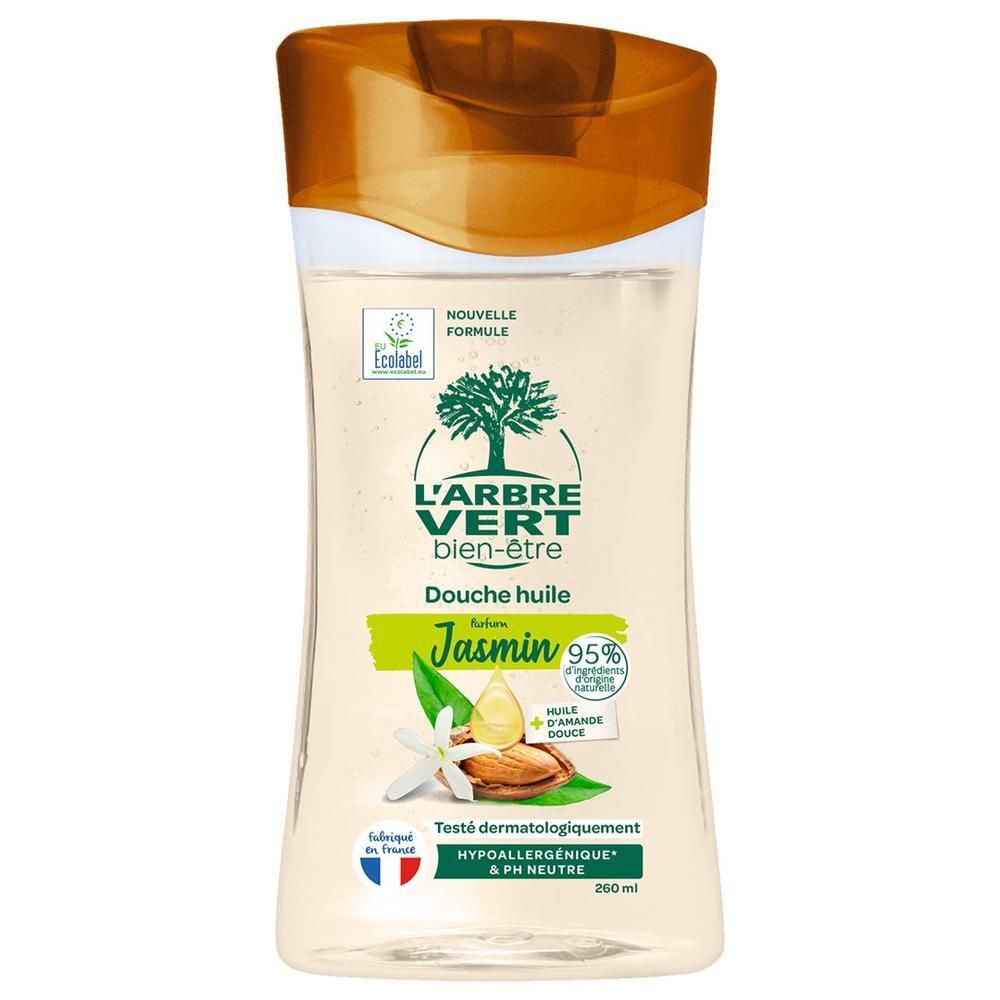 Duschöl-Flasche mit Jasmin-Duft, hypoallergen und pH-neutral.