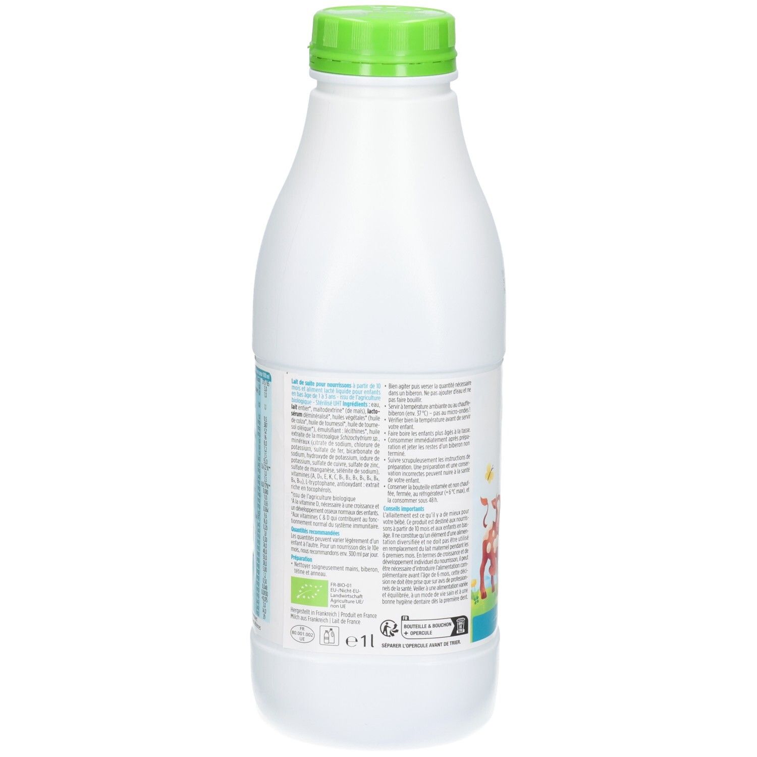Rückseite der Holle Bio Kindermilch 3 Flasche mit detaillierten Nährwertangaben und Bio-Siegel.