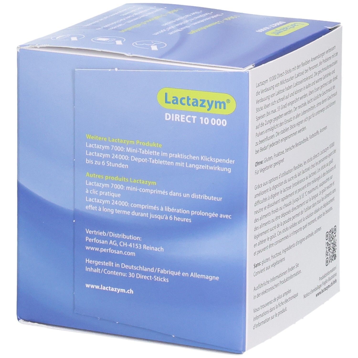 Seite Lactazym Direct 10000: Informationen zu weiteren Lactazym Produkten und Vertrieb.