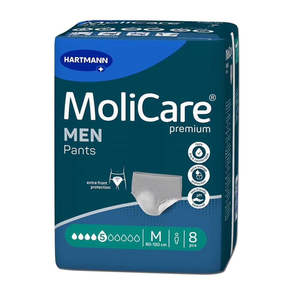 MoliCare Men Pants, Größe M, 8 Stück. Inkontinenz-Pants mit extra Frontschutz.