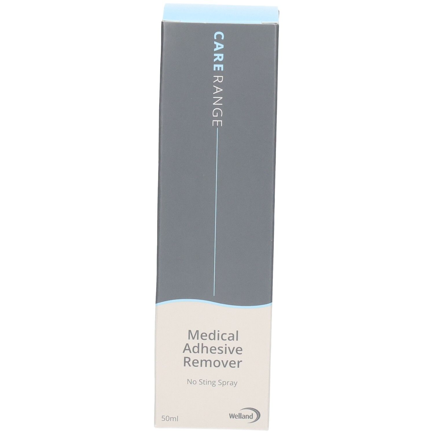 Verpackung eines medizinischen Klebstoffentfernerspray, 50ml, mit Aufschrift 'Medical Adhesive Remover'.