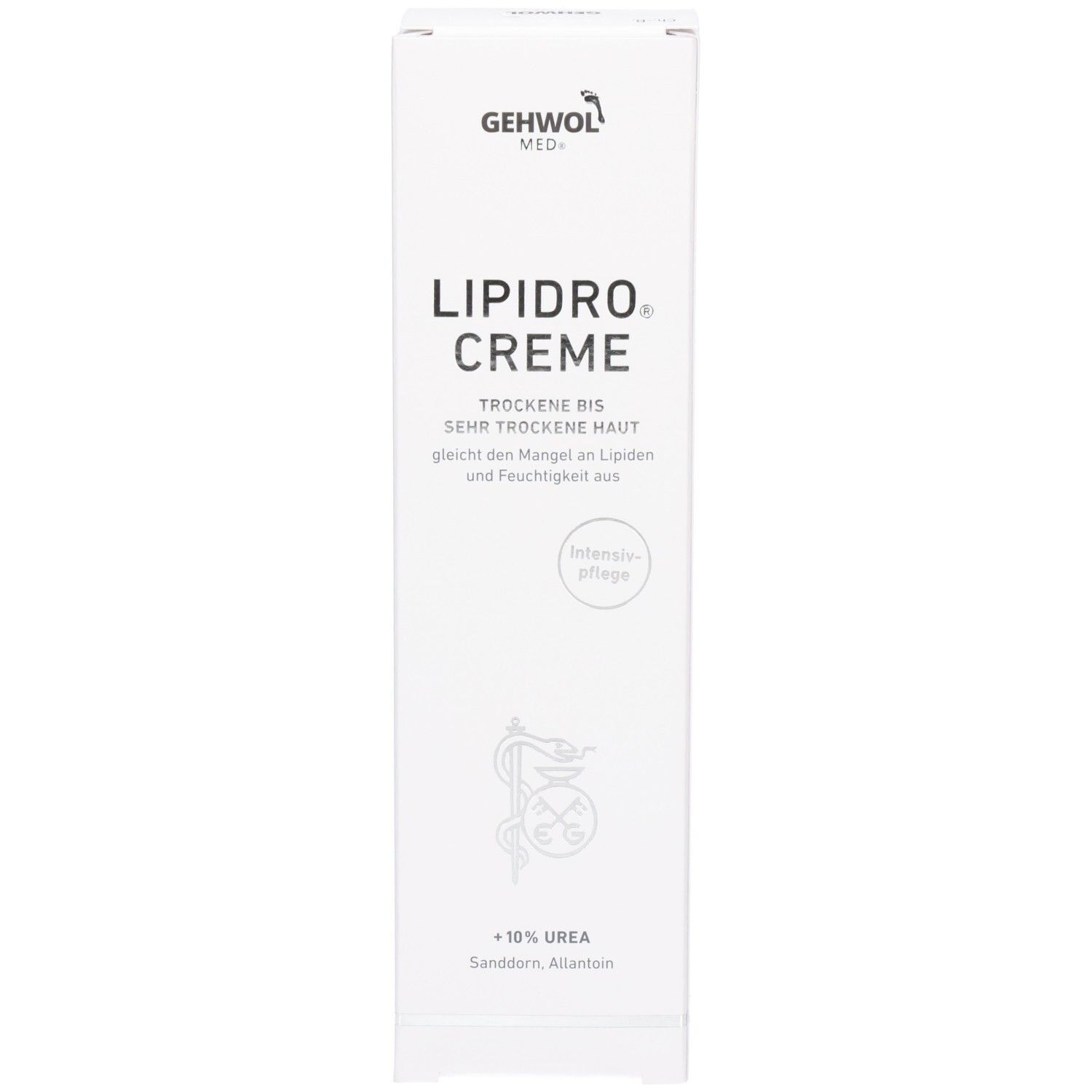 Seitenansicht der Faltschachtel für GEHWOL MED Lipidro Creme.