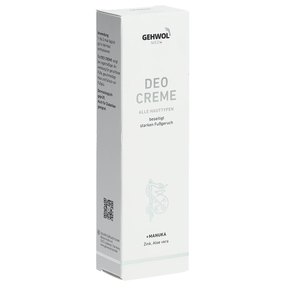 GEHWOL MED Deo Creme Kartonverpackung mit Produktinformationen und Siegel.