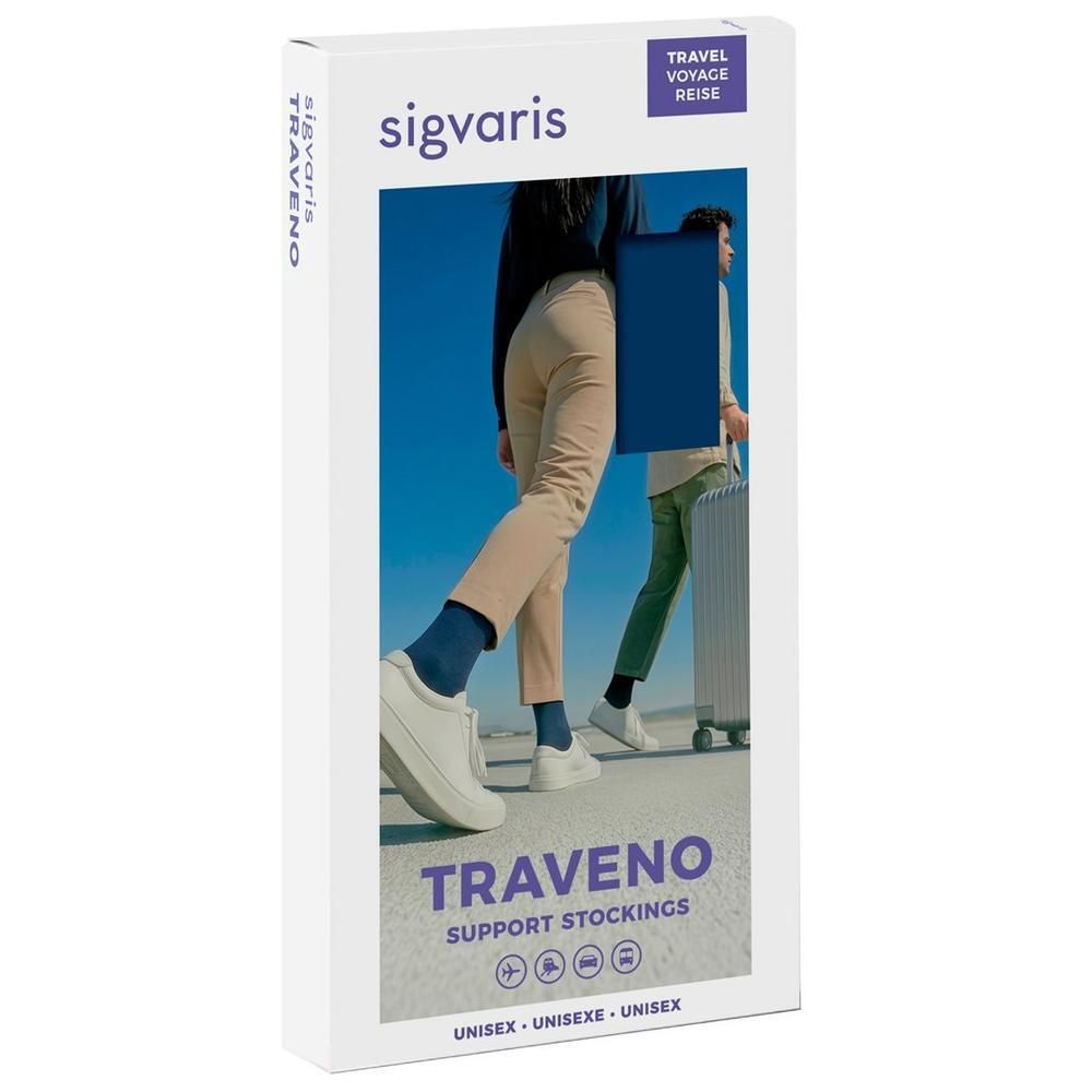 Verpackung für SIGVARIS Traveno Kompressionsstrümpfe, Unisex, Größe 38-39, schwarz.