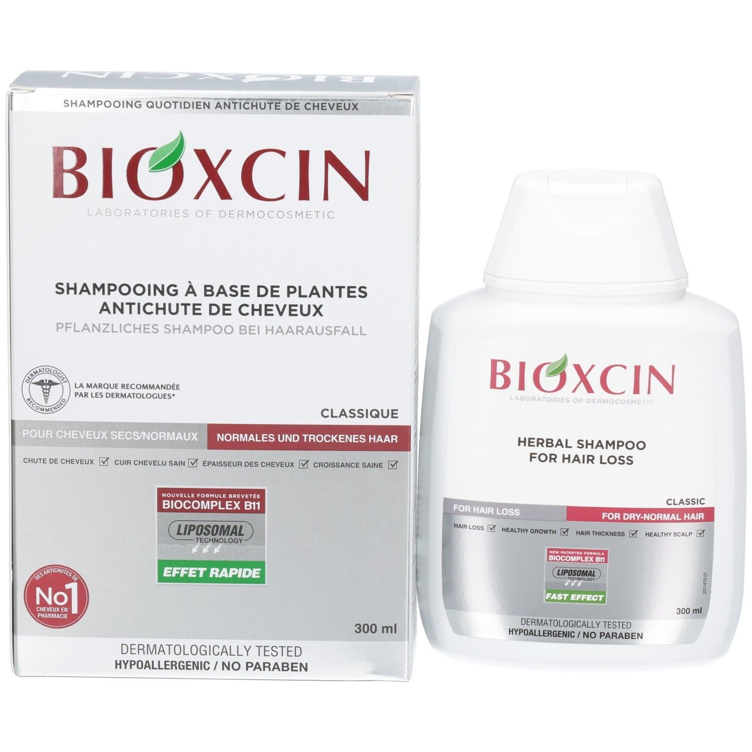 BIOXCIN Shampoo und Karton für Haarausfall, für normales/trockenes Haar. 300 ml.