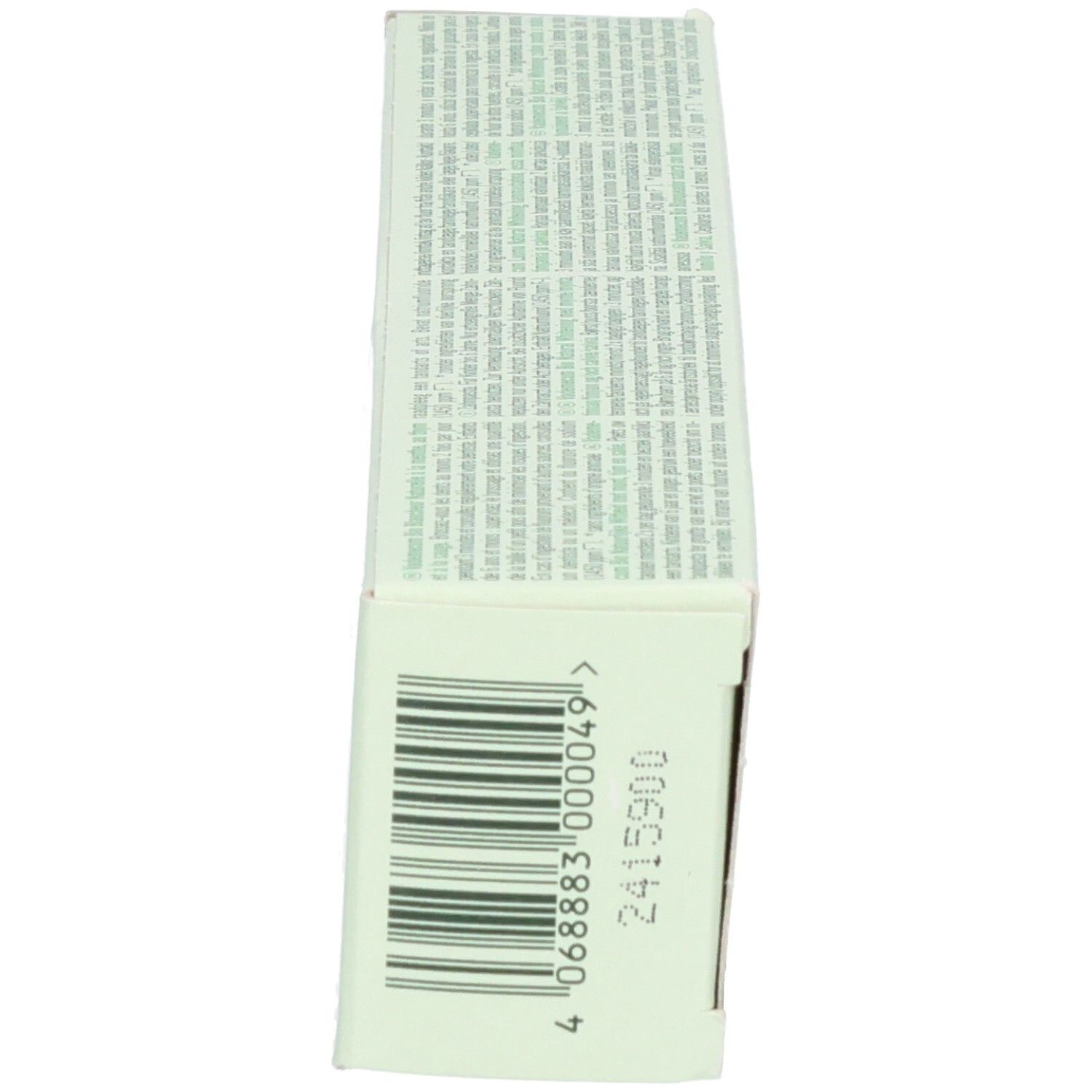 Seite einer Vademecum Bio Zahnpasta-Faltschachtel mit Barcode und Produktinformationen.