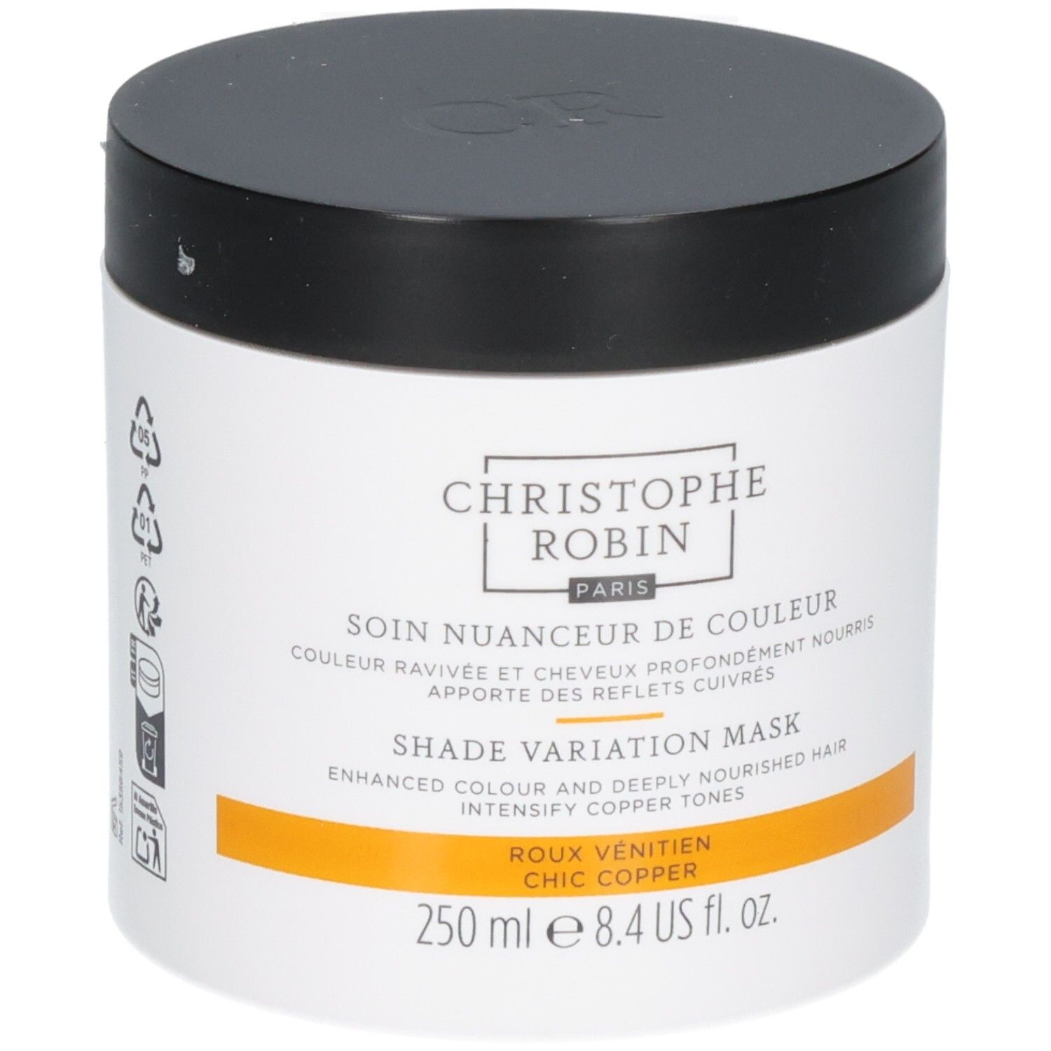 Christophe Robin Shade Variation Mask, Chic Copper, mit Recycling-Symbolen.
