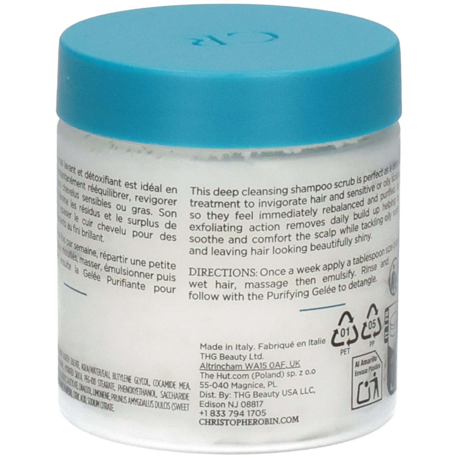 Christophe Robin Reinigend Zuiverend Scrub met zeezout, achterkant met productinformatie.