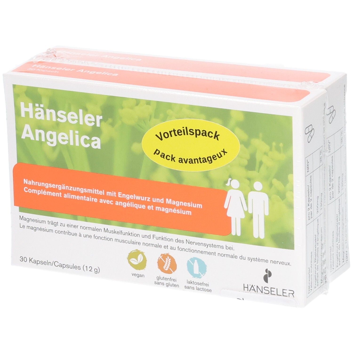 Vorteilspackung HÄNSELER Angelica Kapseln mit Engelwurz und Magnesium. 30 Kapseln.