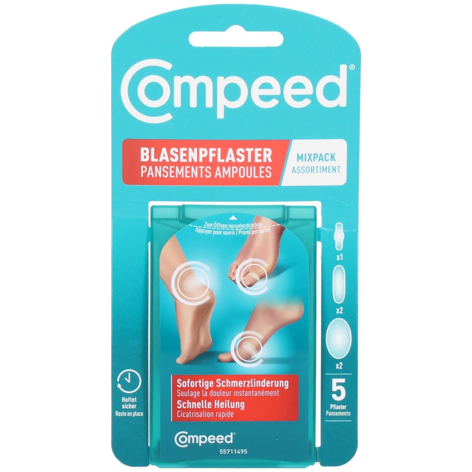 Compeed Blasenpflaster Mixpack: Sofortige Schmerzlinderung, schnelle Heilung. Enthält 5 Pflaster in verschiedenen Größen.