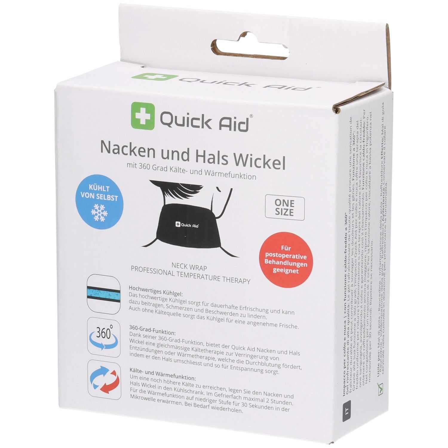 Quick Aid Nacken und Hals Wickel Verpackung mit Kühl- und Wärmefunktion.