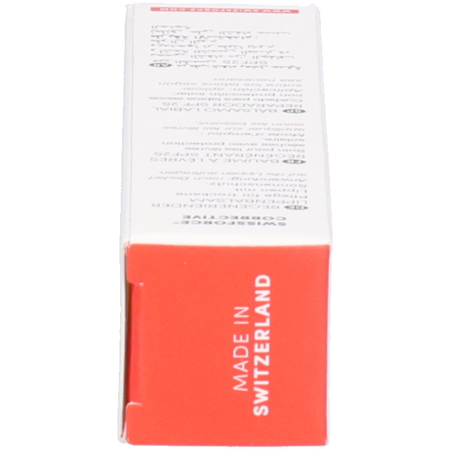 Emballage du produit. Texte: SWISSFORCE, Fabriqué en Suisse. Informations sur l'emballage.
