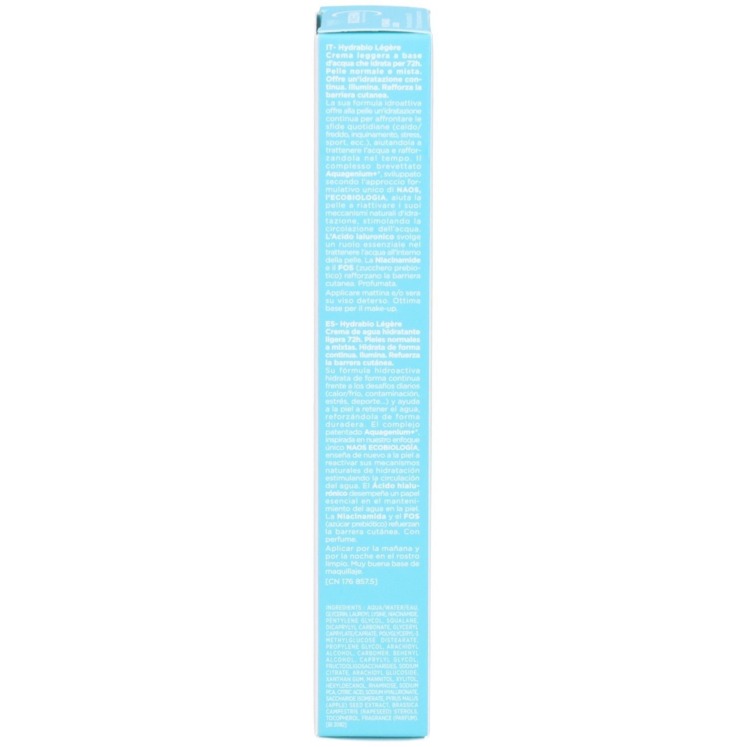 Seitenansicht der Bioderma Hydrabio Légère Verpackung mit Text.