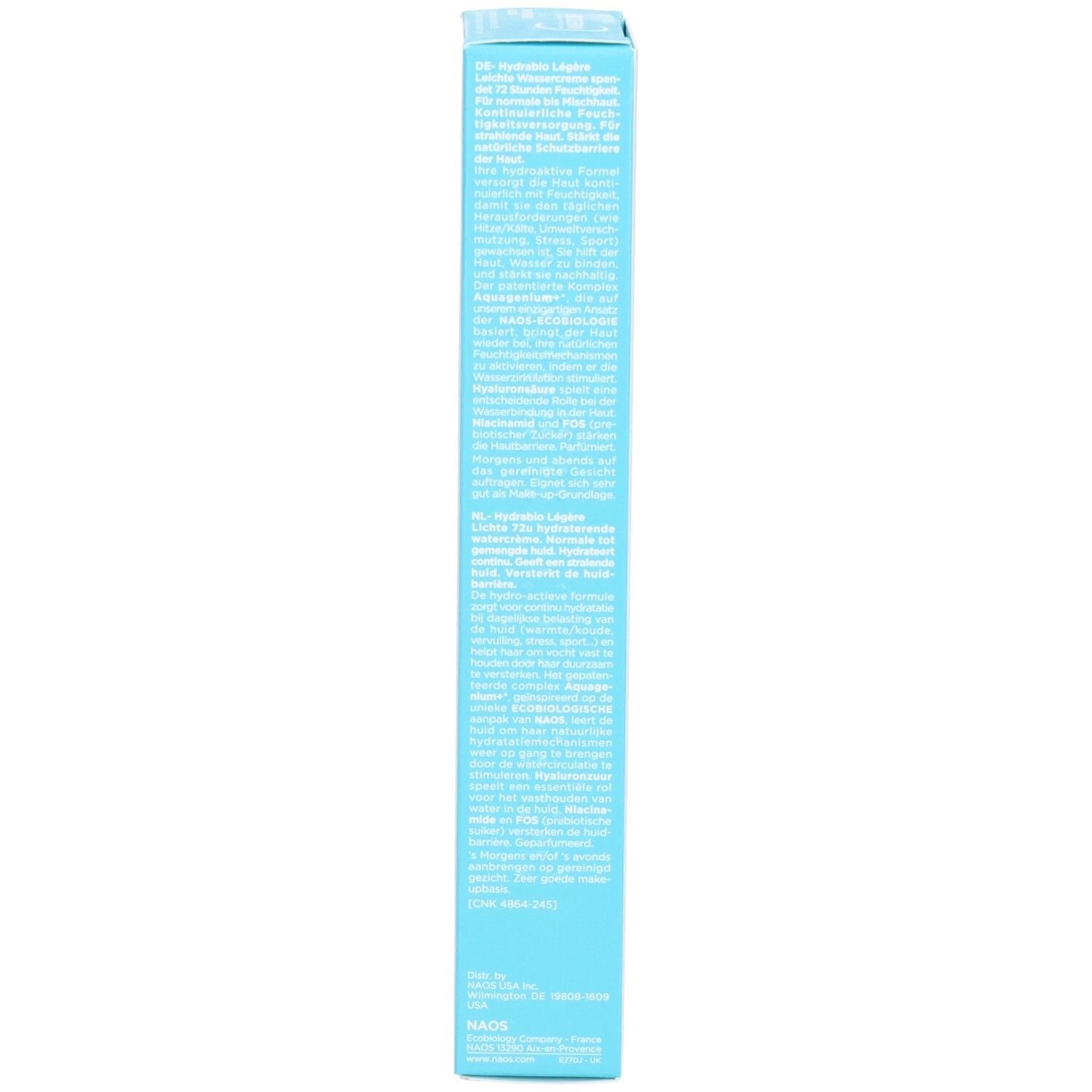 Rückseite der Bioderma Hydrabio Légère Verpackung mit Anwendungshinweisen.