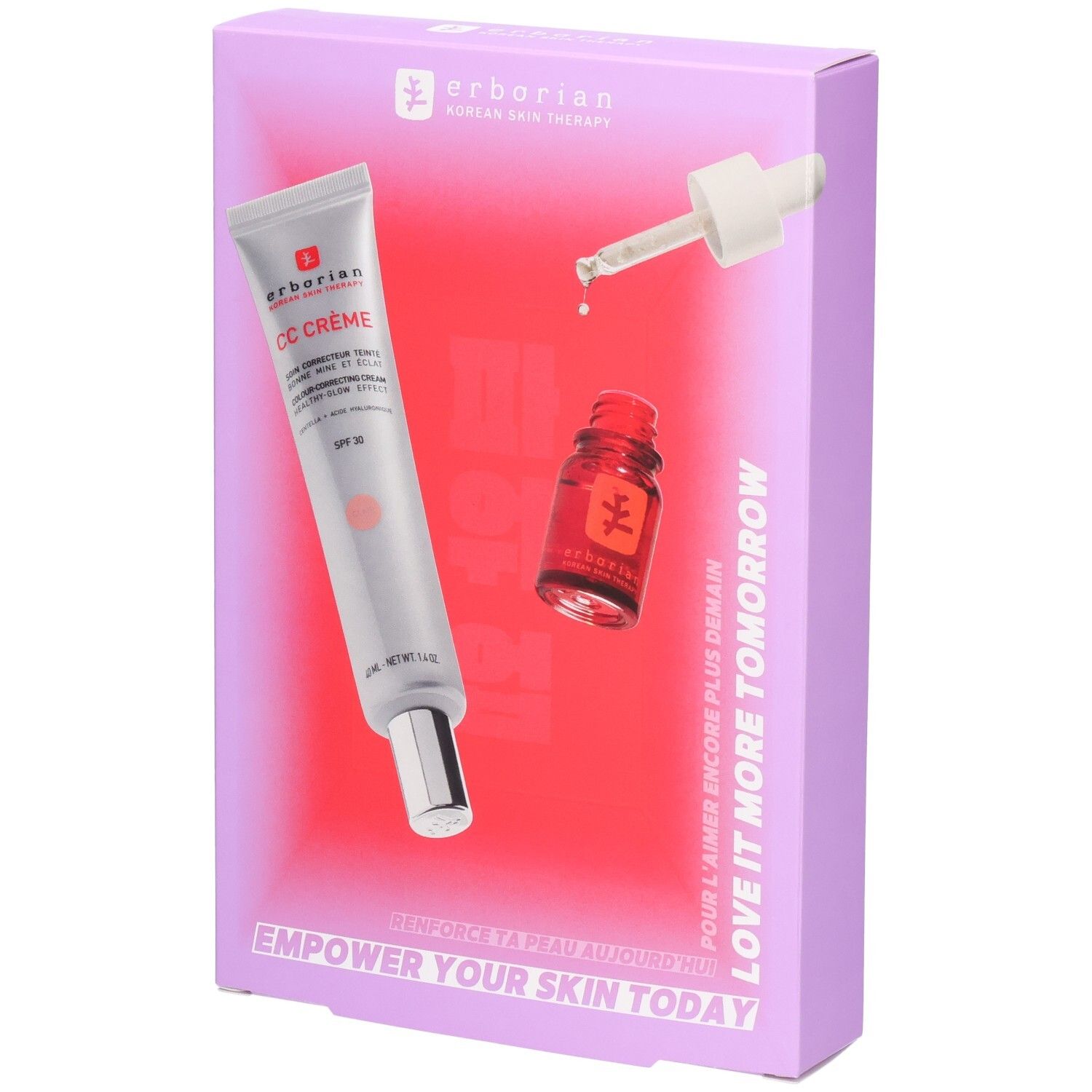 Erborian CC Creme und Nachtöl im Set. Enthält eine Tube CC Creme und ein Fläschchen mit Pipette.