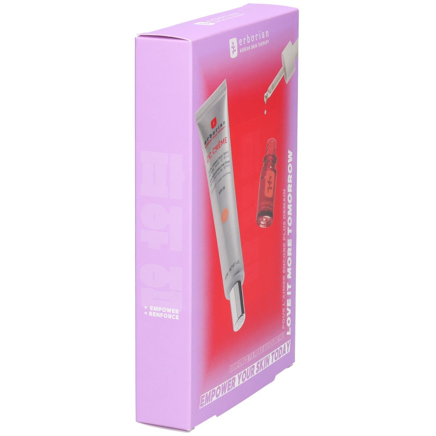 Erborian CC Creme und Skin Therapy Set, Seitenansicht der lilafarbenen Verpackung.