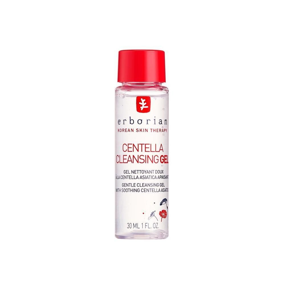 Nettoyant transparent avec bouchon rouge et étiquette d'informations produit.