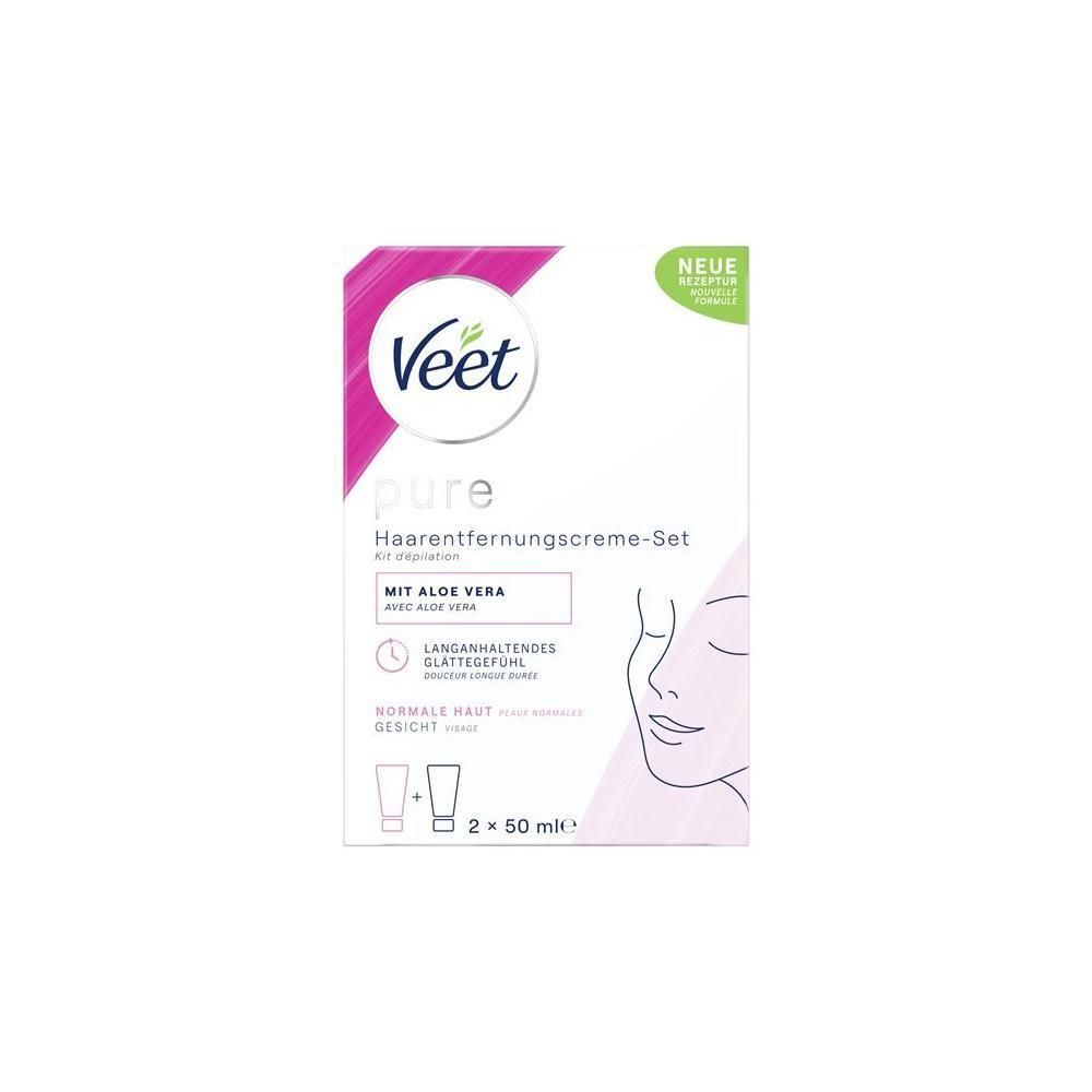 Veet Pure Haarentfernungscreme-Set für das Gesicht mit Aloe Vera, 2x50ml.