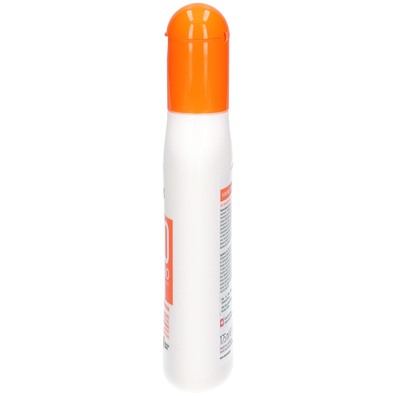 Seitenansicht der Sherpa Tensing Sonnenmilch LSF 30 Flasche.