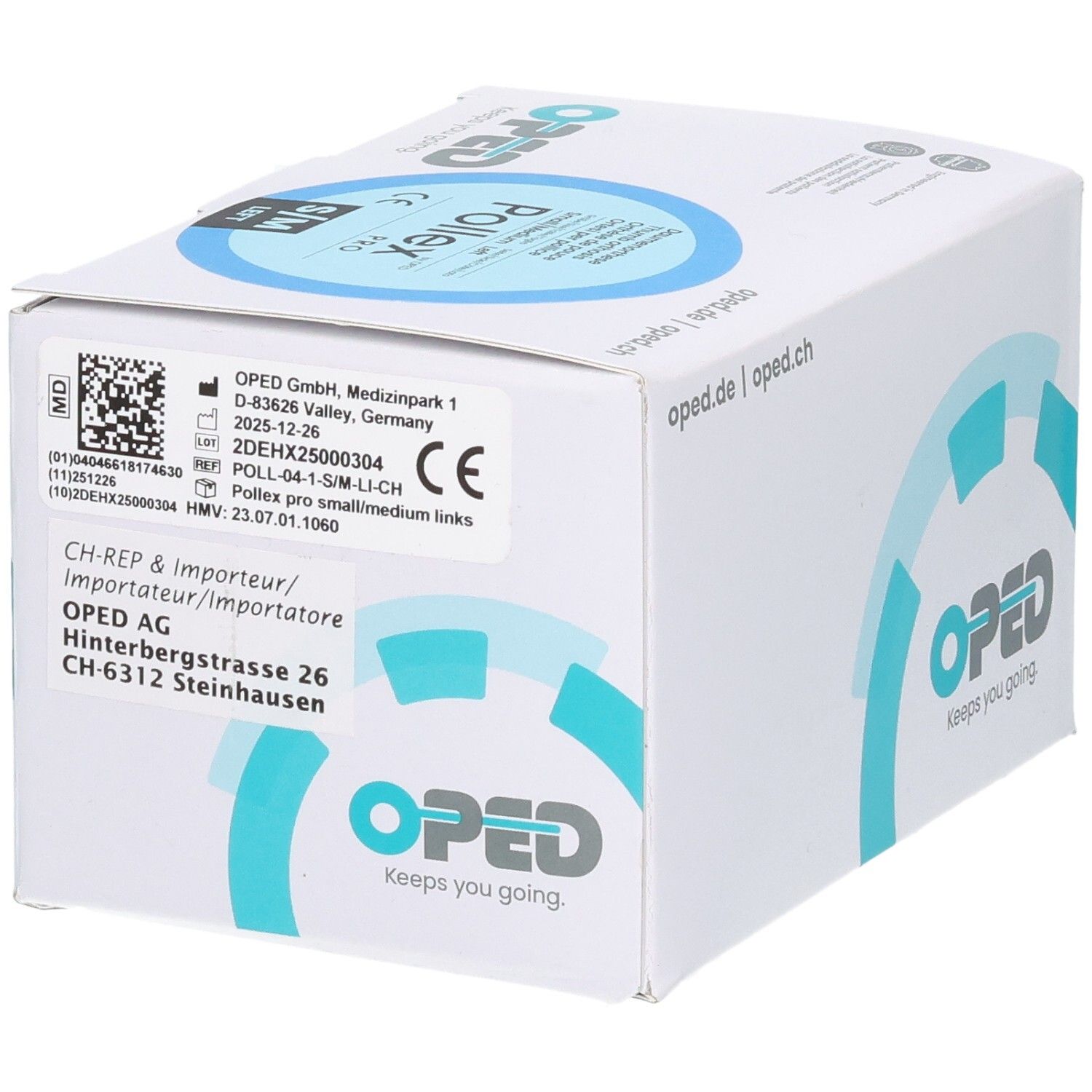 Detailansicht der Verpackung mit Produktinformationen und CE-Kennzeichnung.