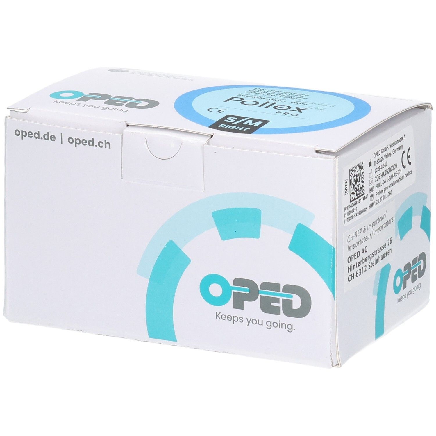 Verpackung des OPED Pollex Pro Daumenfixierung, Größe S/M, rechts.