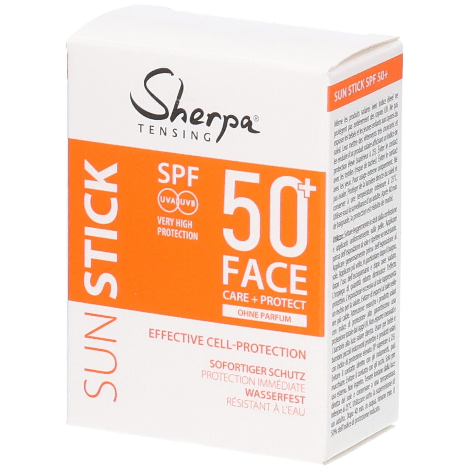 Sherpa Tensing Sunstick Face SPF 50+ Verpackung. Bietet sehr hohen UVA/UVB-Schutz.