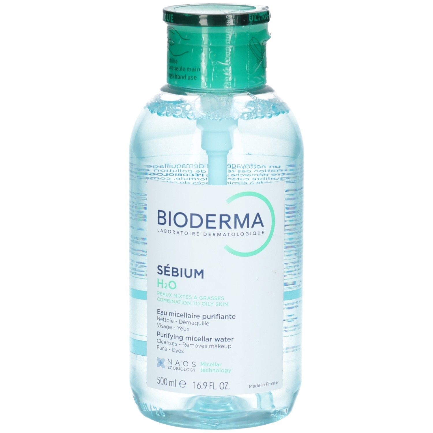 Bioderma Sebium H2O Mizellenwasser mit Pumpspender, 500ml.