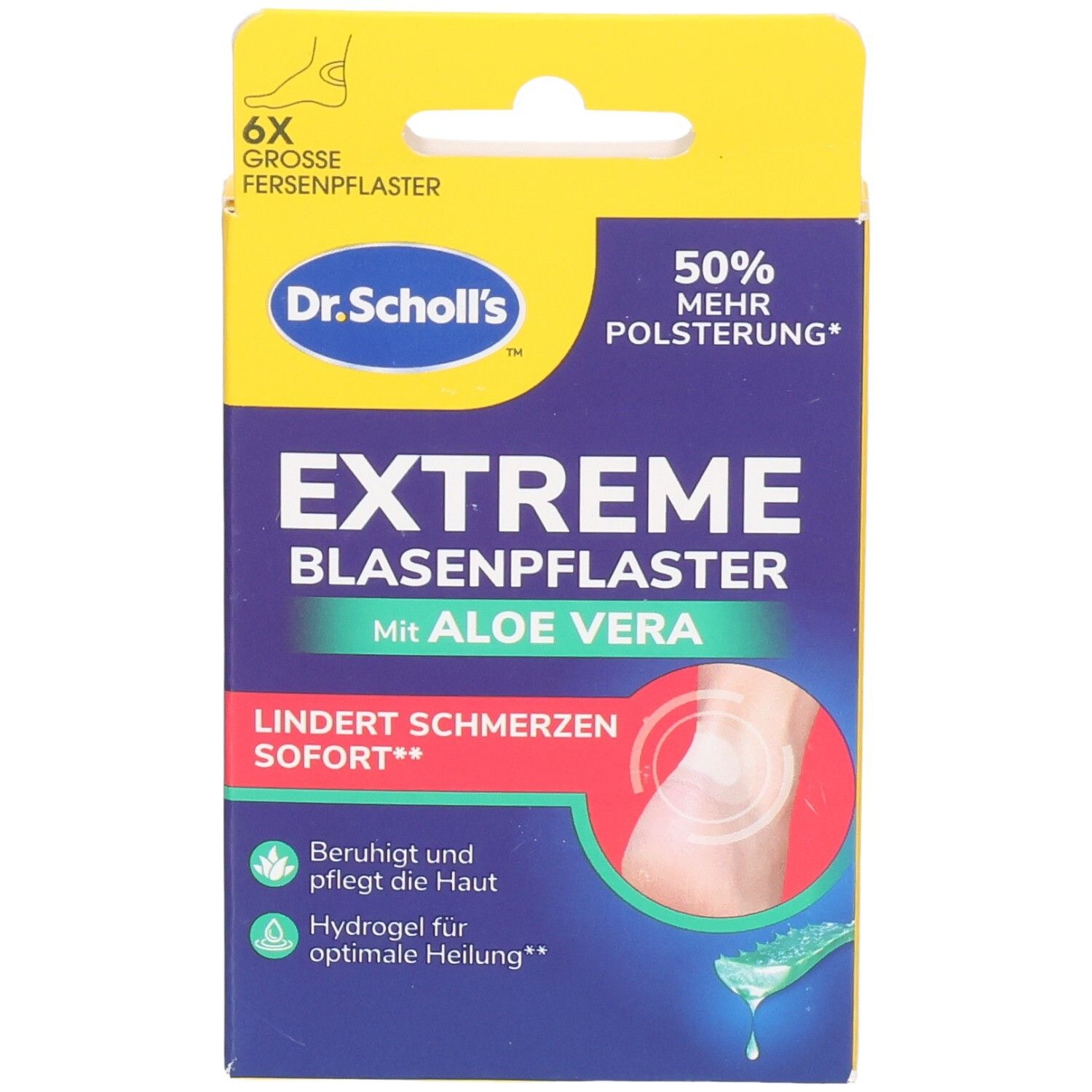 Pansements ampoules Dr. Scholl's Extreme à l'aloe vera, 6 pièces. Offre 50% de rembourrage en plus.